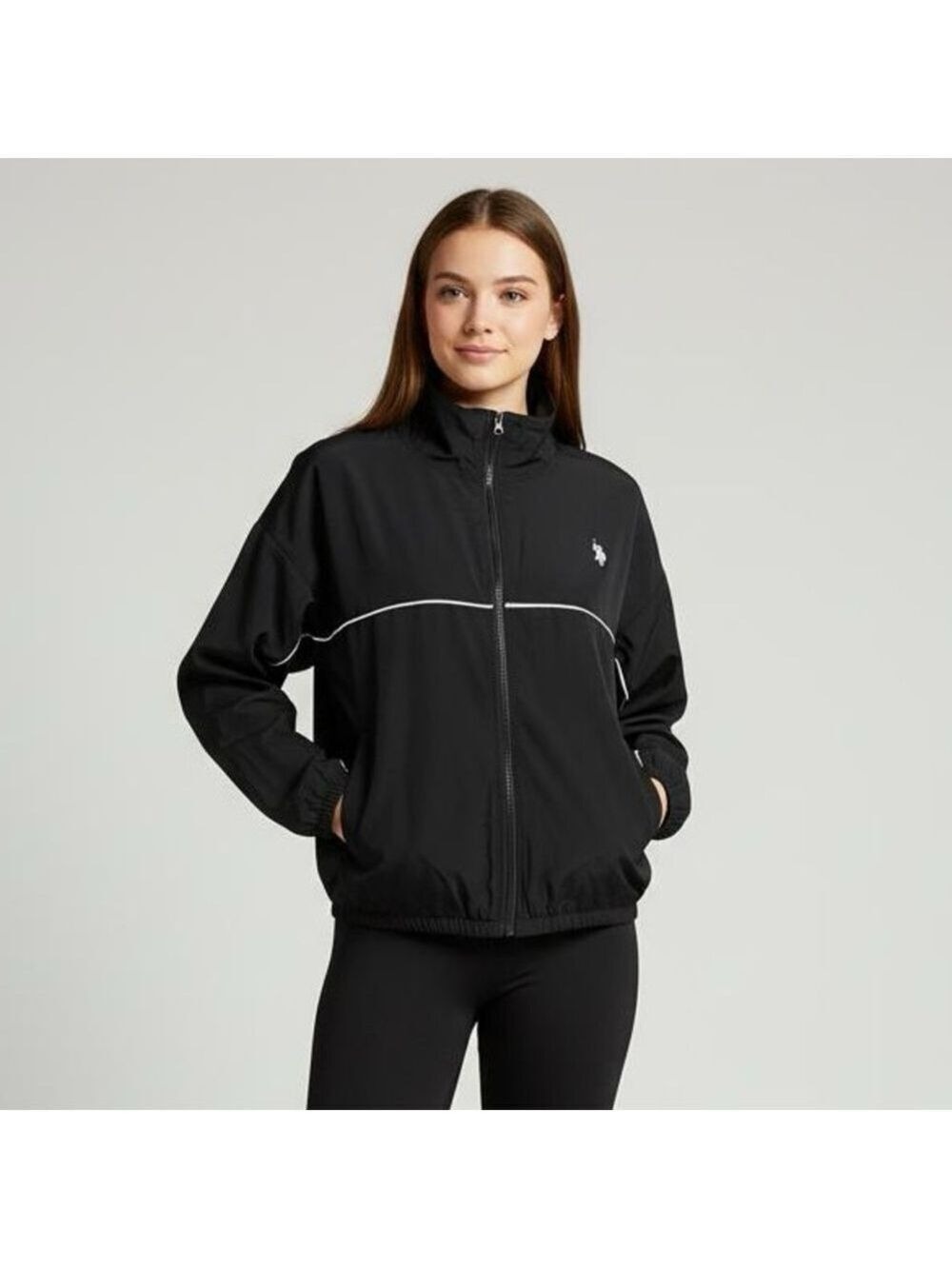 U.S. Polo Assn. Women’s athletic zip-up Track Jacket Mesh back Black Size L
